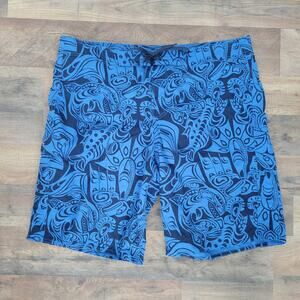 Eddie Bauer Sport Men's Blue Tribal Design Swim Trunks Swimsuit Size Large